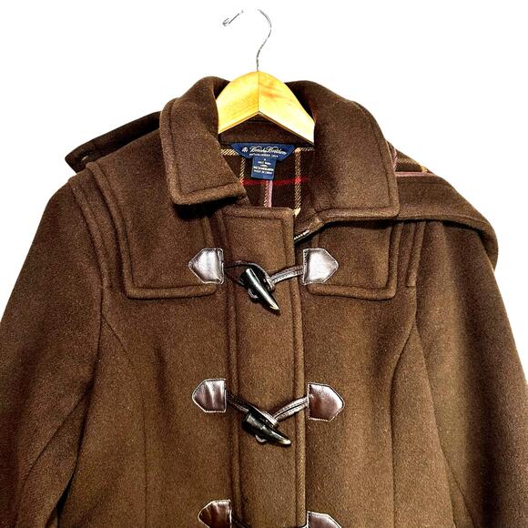 Brooks Brothers Womens Duffle Coat Jacket Toggle Hooded Wool Brown Size 2 Winter - Picture 5 of 16